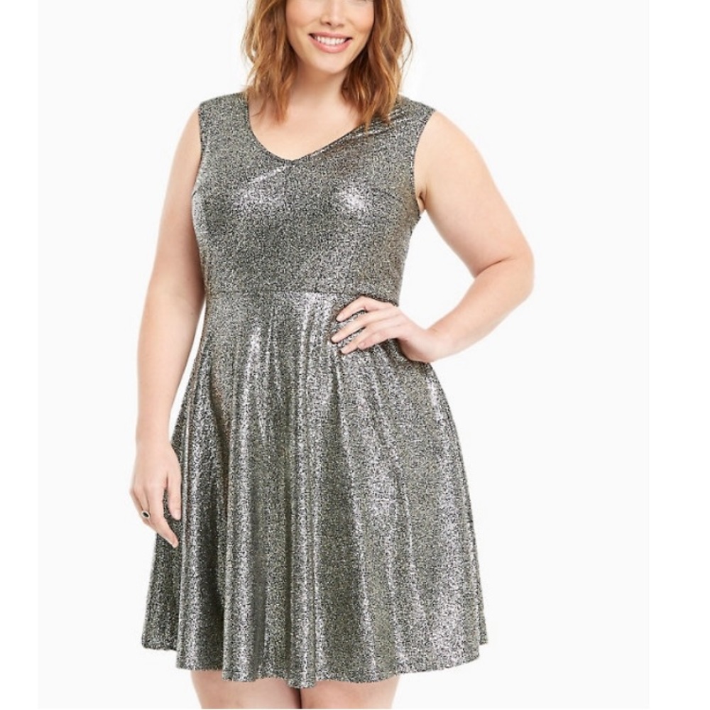 Torrid Gold Foil Skater Dress size 1